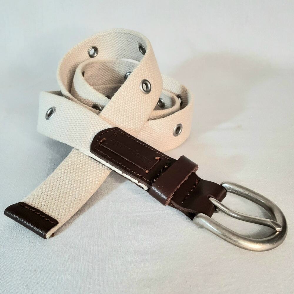 💎Aeropostale Surcingle Canvas Belt Med Leather Ends Punch Holes Throughout